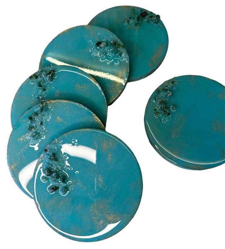 NOOR ALSABER ART Green Coasters With crystal Set Of 6