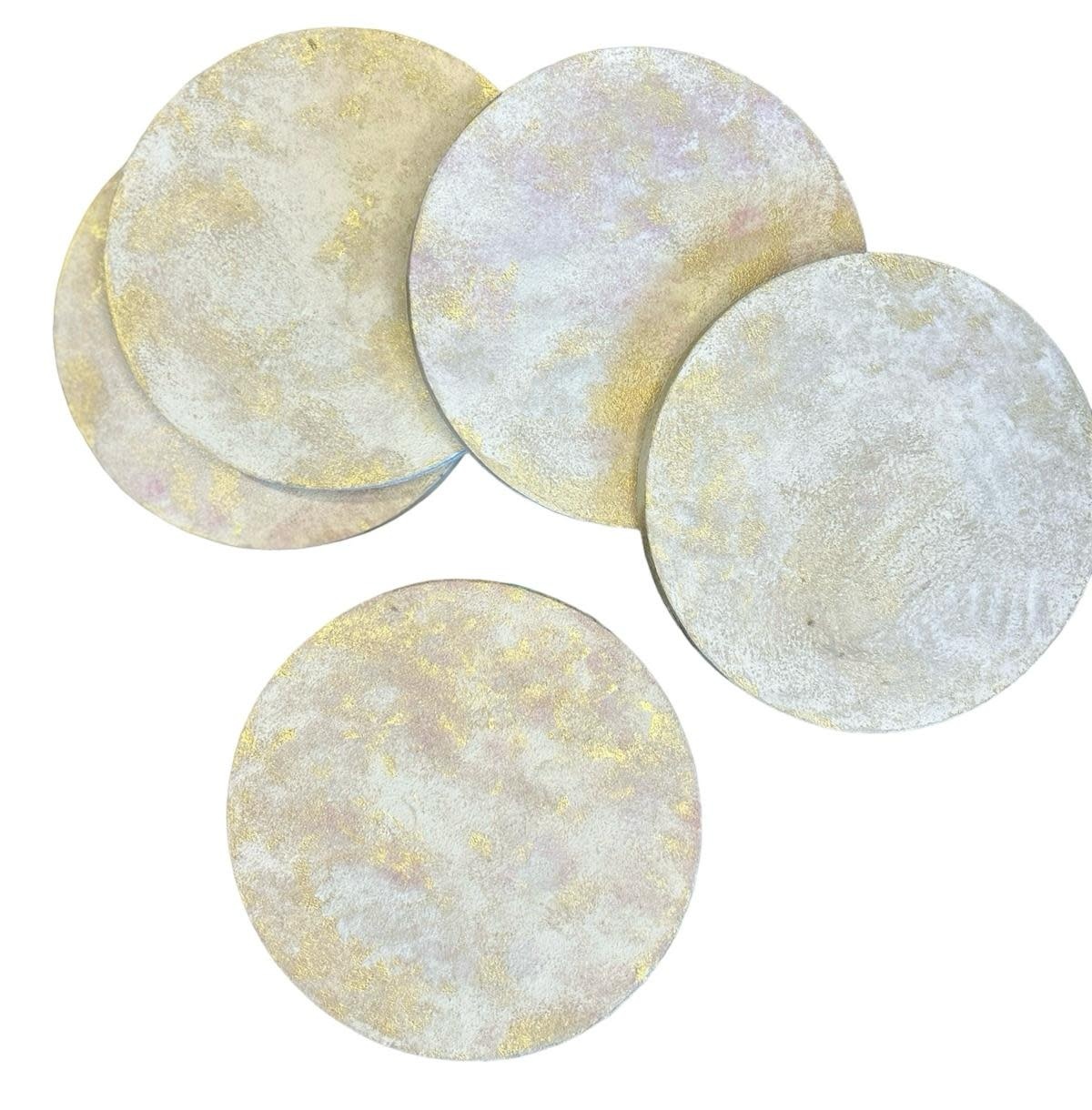 NOOR ALSABER ART Beige With gold Coasters Set Of 6