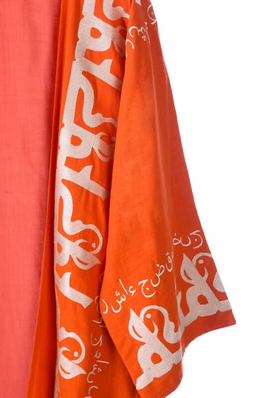 THE VIRGOO Orange Pure Cotton Bisht with Gold Calligraphy Embroidery