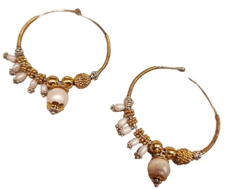 BY RAFAH Silver Gold Plated Hoops with Pearl Stones