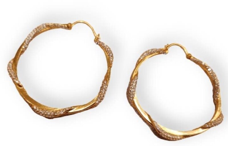 BY RAFAH Silver Gold Plated Twisted Hoops with Stones