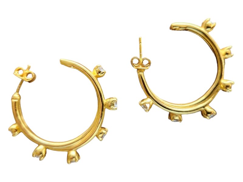 BY RAFAH Silver Gold Plated Round Hoops with Zircon