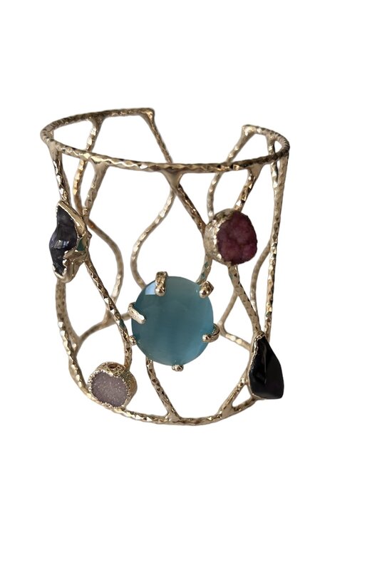 SUHA DESIGN Multi-Colored Stone Wide Bangle