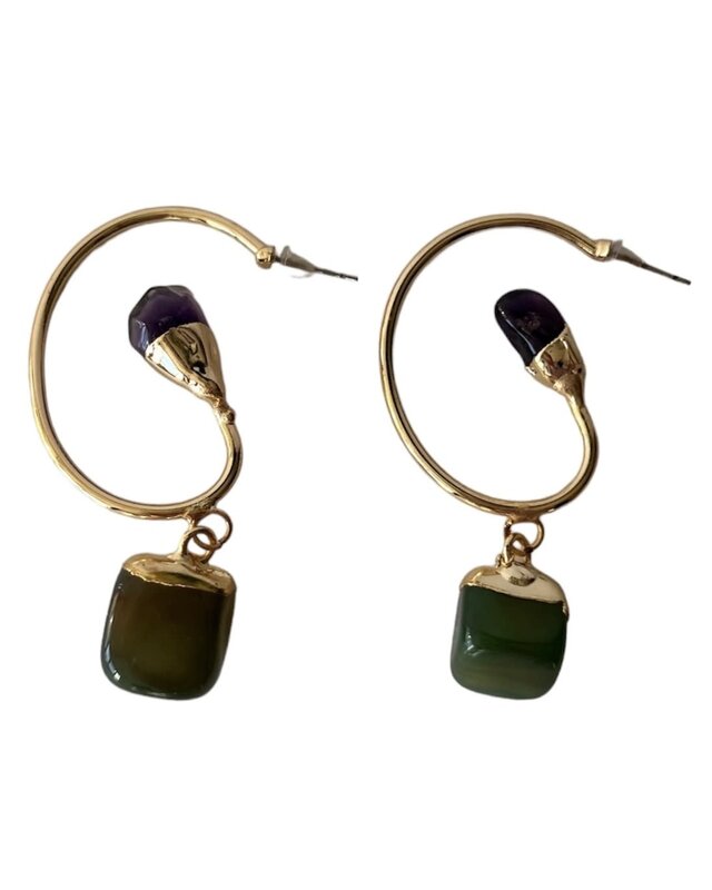 SUHA DESIGN Green Jasper and amethyst Gold earrings