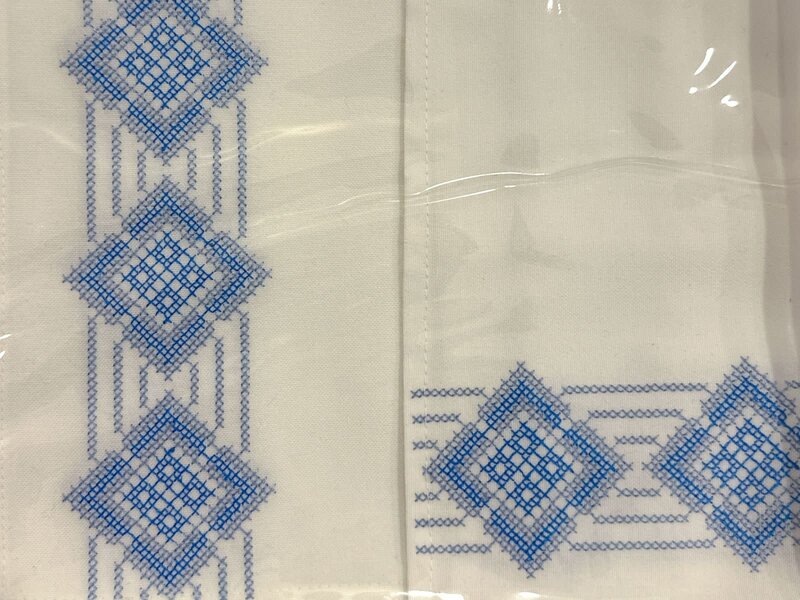 MIX & MATCH HANDICRAFTS Table linen set of 6 with Blue cross stitch embroidery (placemats, napkins and cutlery envelops)