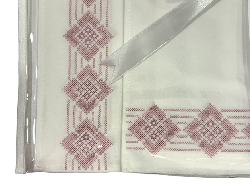 MIX & MATCH HANDICRAFTS Table linen set of 6 with Pink cross stitch embroidery (placemats, napkins and cutlery envelops)