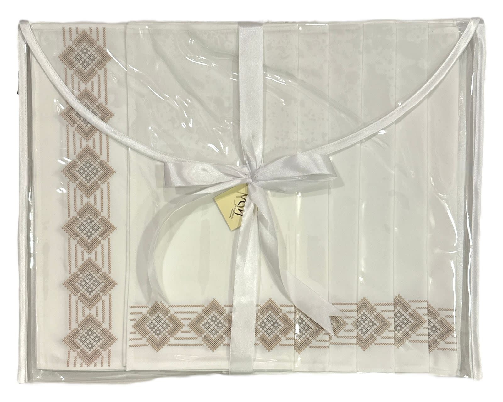 MIX & MATCH HANDICRAFTS Table linen set of 6 with Gold cross stitch embroidery (placemats, napkins and cutlery envelops)