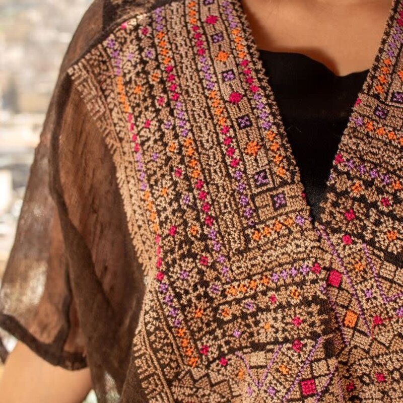 KERMAZ Brown Najaf Bisht with Embroidery