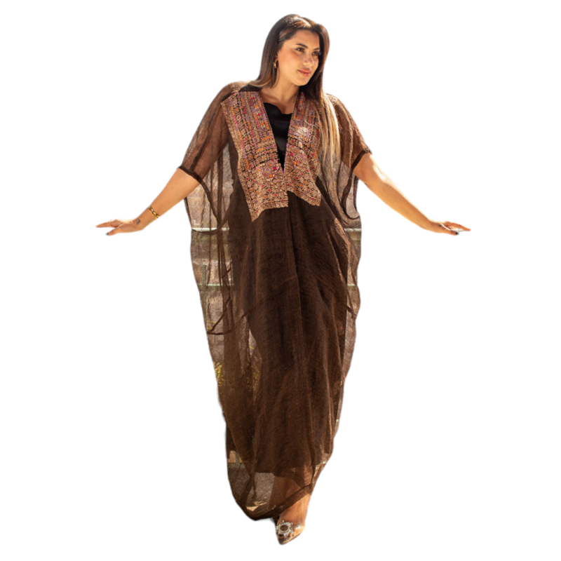 KERMAZ Brown Najaf Bisht with Embroidery