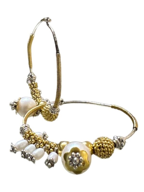 BY RAFAH Silver Gold Plated Hoops with Pearl Stones