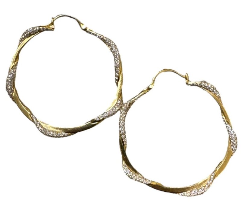 BY RAFAH Silver Gold Plated Twisted Hoops with Stones