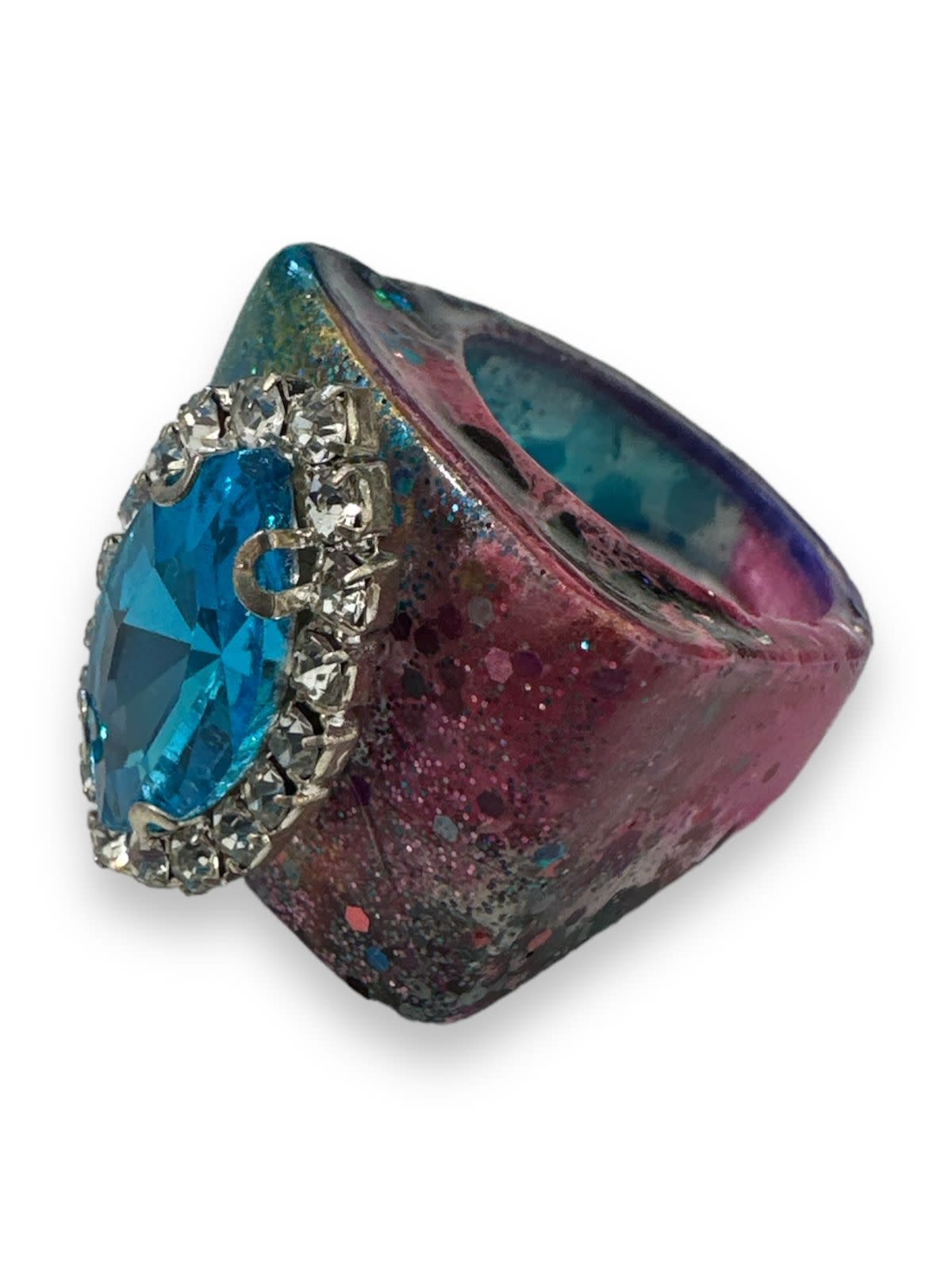 CHUNKYLICIOUS Pink and Blue Epoxy Ring with Blue Stone