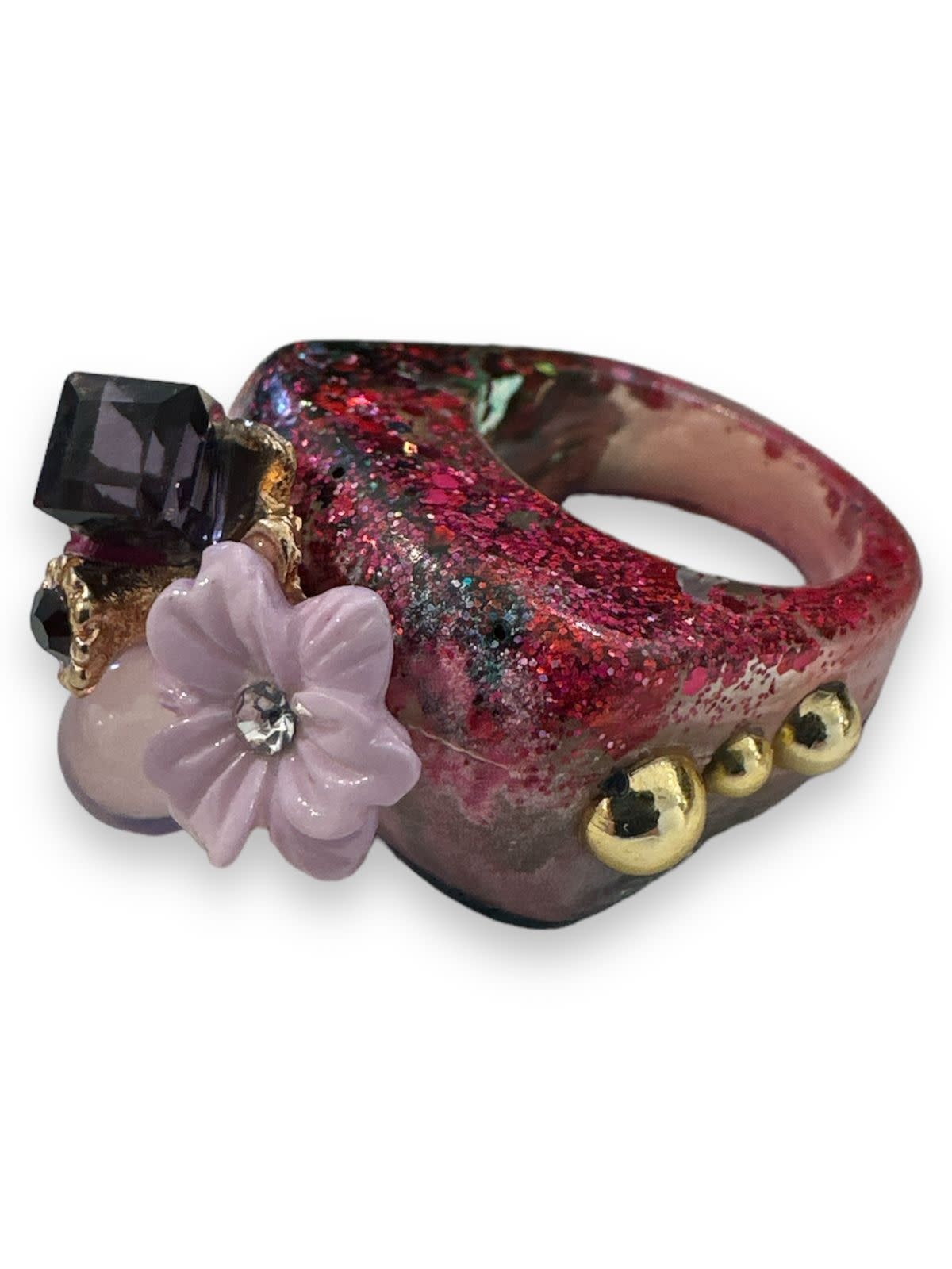 CHUNKYLICIOUS Pink Epoxy Ring with Flowers