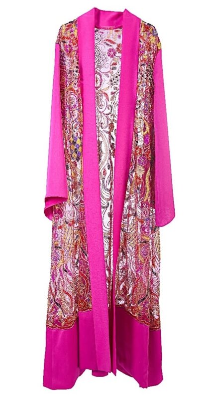 FADIA MASHAAL Bright Pink Silk Embellished Abaya with Belt