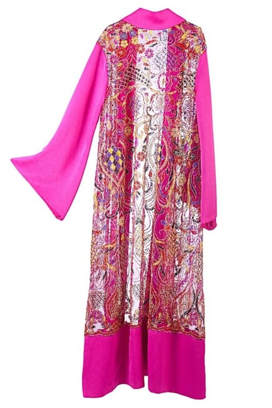 FADIA MASHAAL Bright Pink Silk Embellished Abaya with Belt