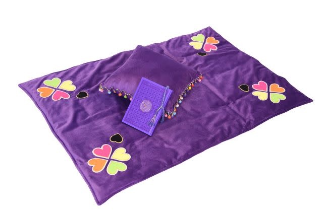 ROCKNRULA Purple Velvet Embroidered Prayer Set (Quran, masbaha, padded mat & pillow)