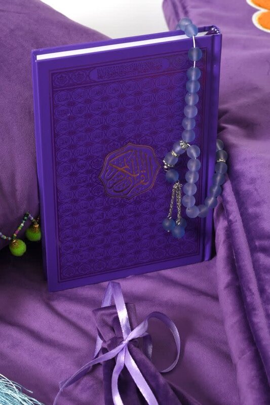 ROCKNRULA Purple Velvet Embroidered Prayer Set (Quran, masbaha, padded mat & pillow)