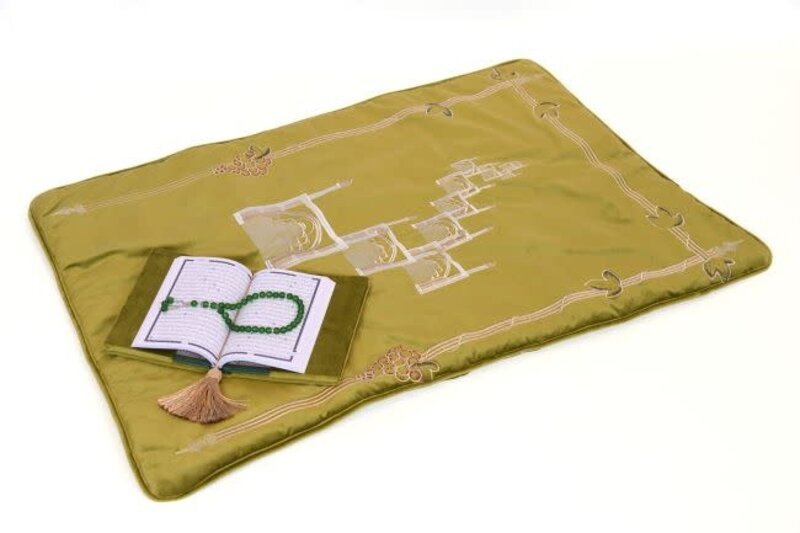 ROCKNRULA Pistachio green Velvet Embroidered Prayer Set (Quran, masbaha, padded mat )