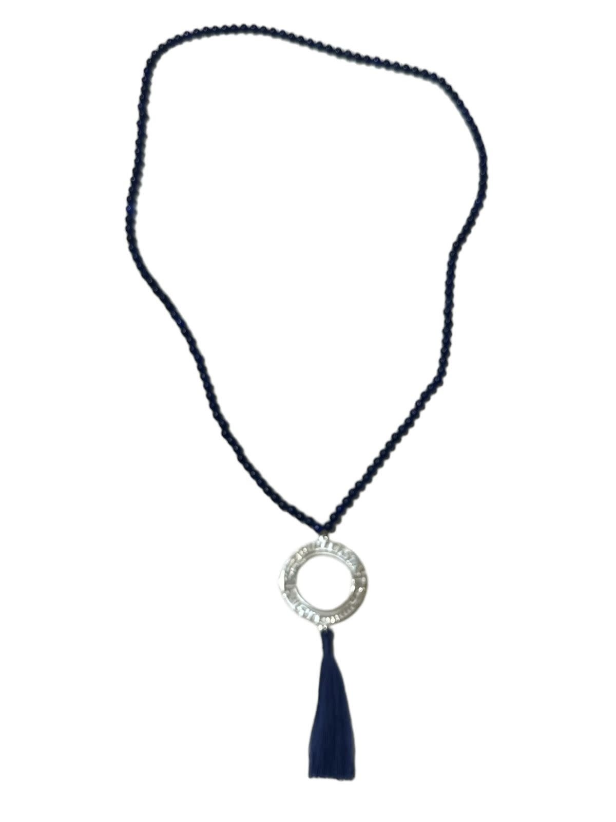 LUBNA SAFADI Silver Calligraphy Necklace with Lapis Stones