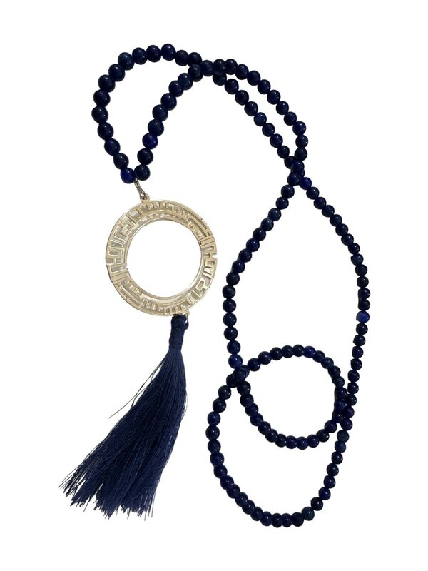 LUBNA SAFADI Silver Calligraphy Necklace with Lapis Stones