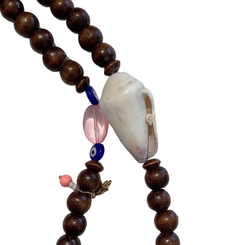 BY RAFAH BROWN WOOD PRAYER BEAD WITH SHELL