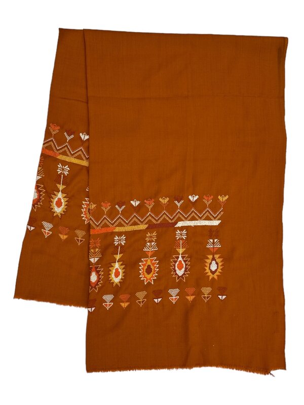 MANSU EMBROIDERY Brick Orange Shawl with cross stitch embroidery