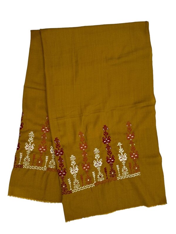 MANSU EMBROIDERY Mustard Shawl with cross stitch embroidery