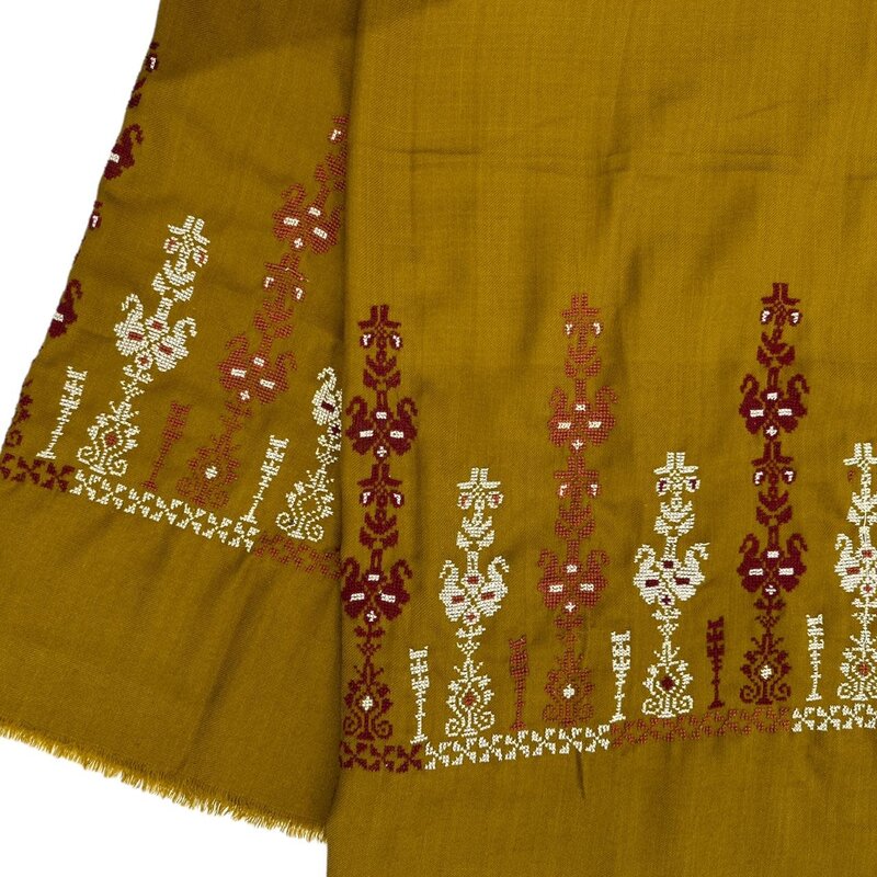 MANSU EMBROIDERY Mustard Shawl with cross stitch embroidery