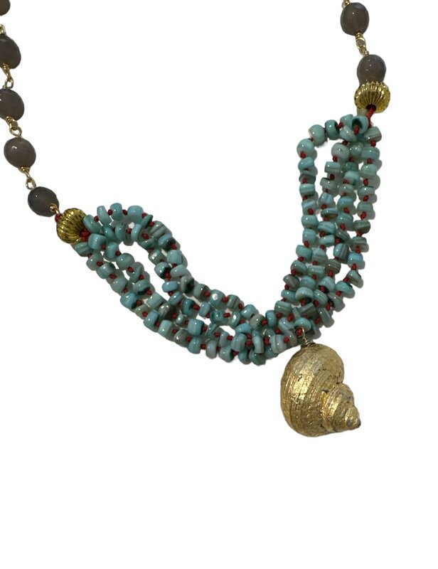 INAMUL LUMANI Mar Mediterraneo necklace blue shell stones with agate