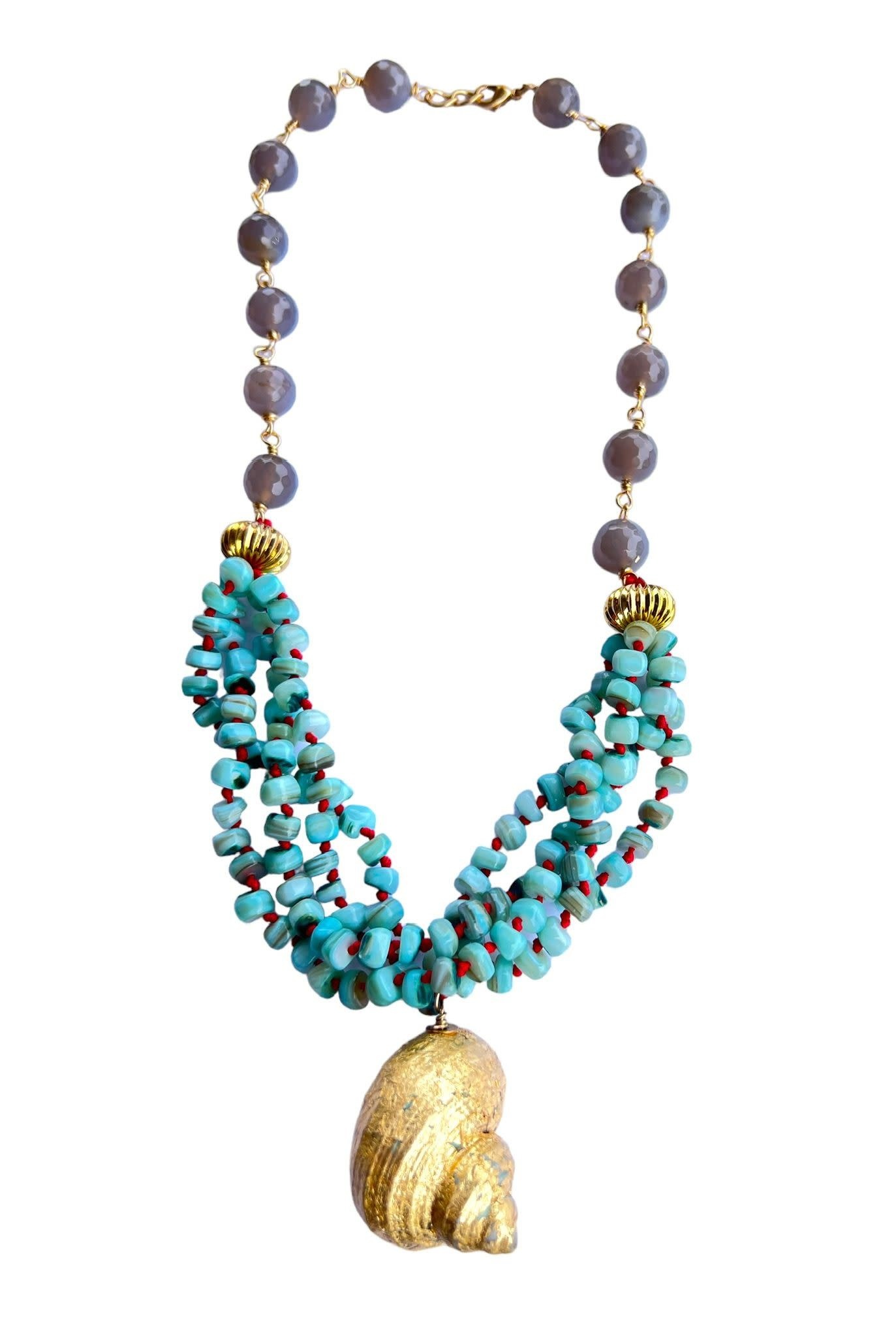 INAMUL LUMANI Mar Mediterraneo necklace blue shell stones with agate