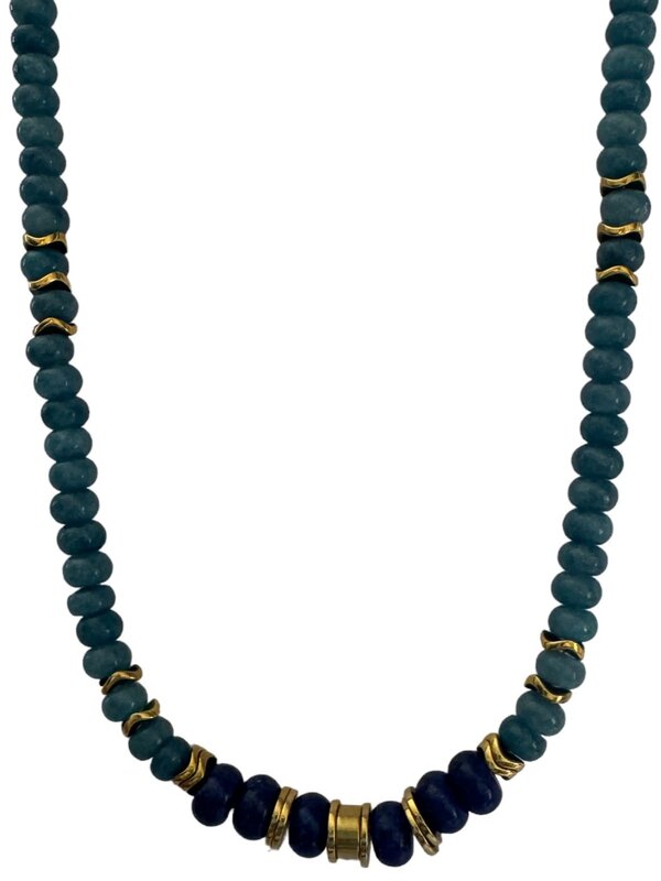 FEATHERLIGHT Blue stone & gold beaded necklace