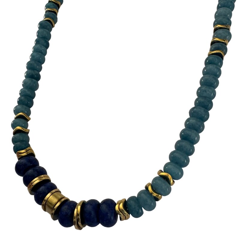 FEATHERLIGHT Blue stone & gold beaded necklace