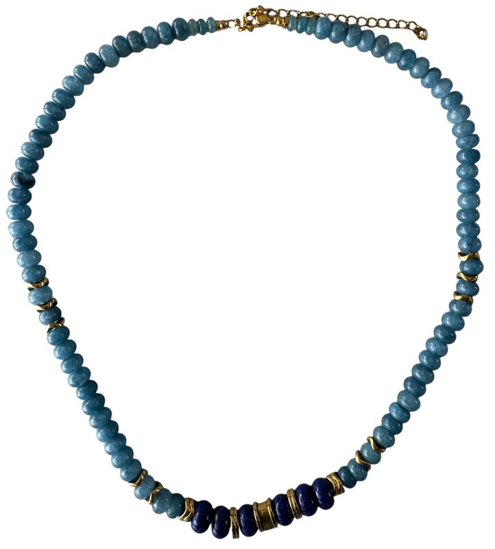 FEATHERLIGHT Blue stone & gold beaded necklace