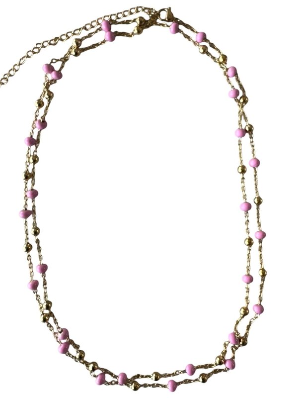 FEATHERLIGHT Pink and gold ball necklace