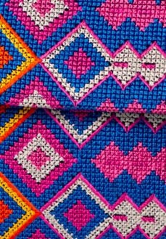 SOUK BALADNA Blue Cross-Stitched Colorful Pouches