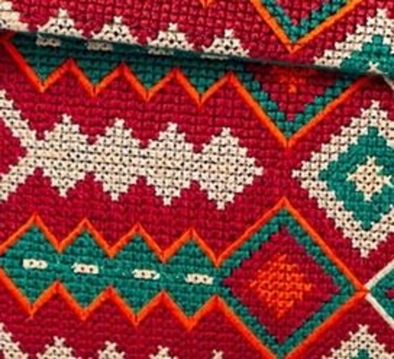 SOUK BALADNA Red Cross-Stitched Colorful Clutch