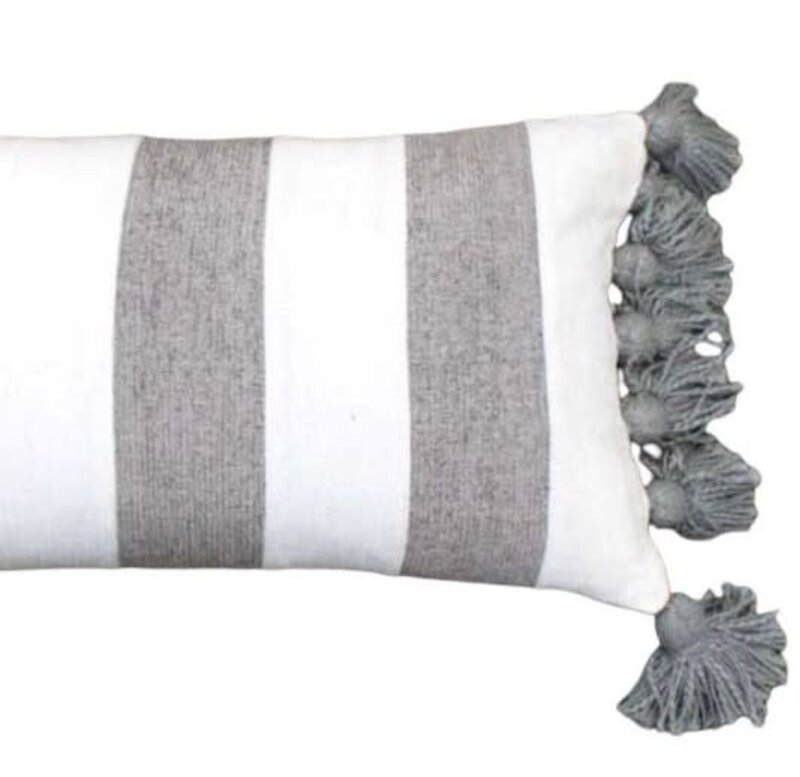 REVIVE HOME DESIGNS Hand-Tufted Chenille Cushion - Grey & white