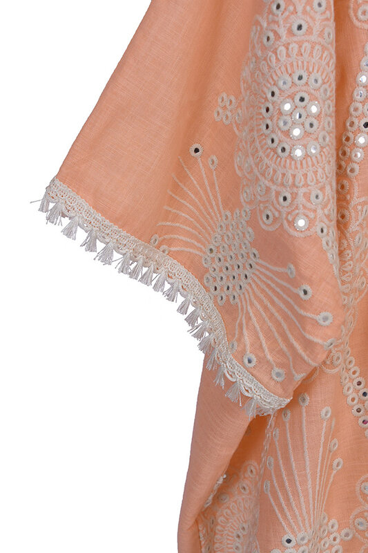 LAM  COLLECTIONS Coral Bisht with white embroidery