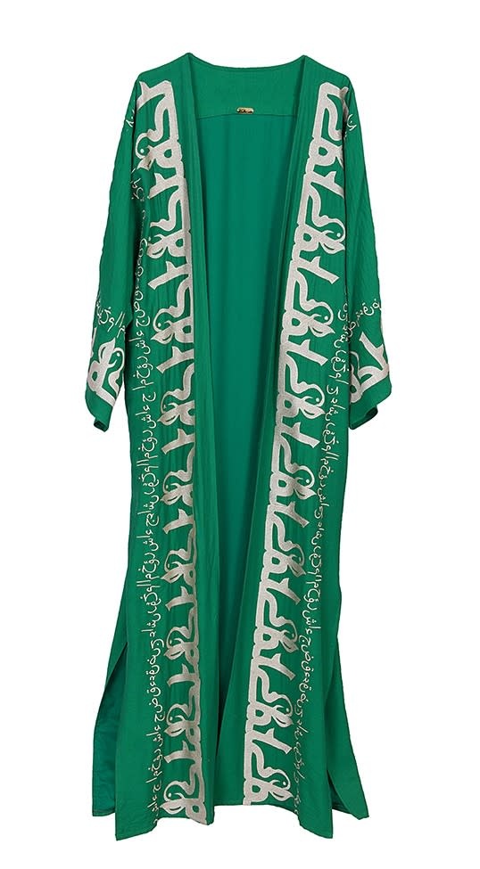 THE VIRGOO Green Bisht with Gold Calligraphy Embroidery