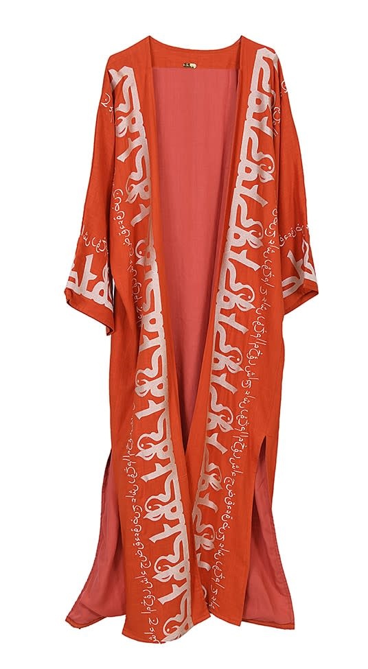 THE VIRGOO Orange Pure Cotton Bisht with Gold Calligraphy Embroidery