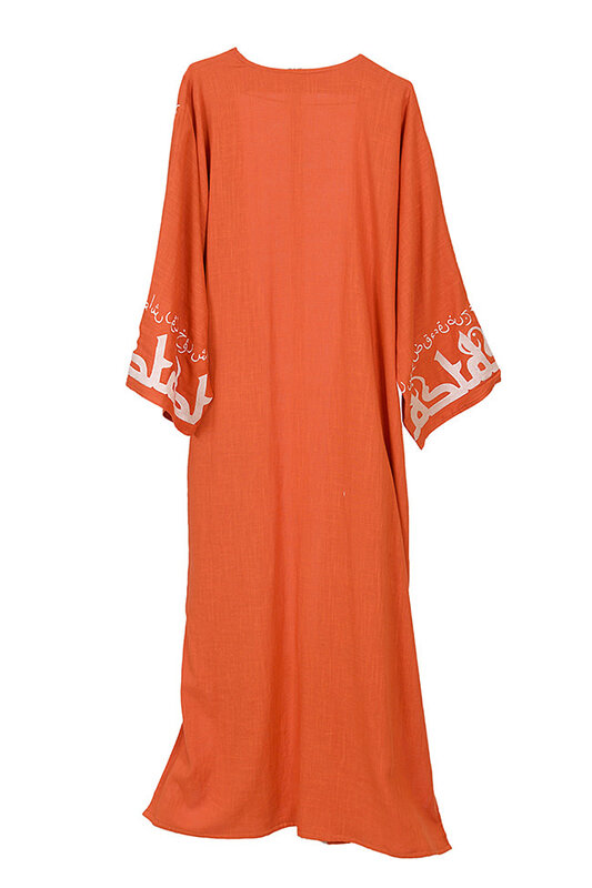 THE VIRGOO Orange Pure Cotton Bisht with Gold Calligraphy Embroidery