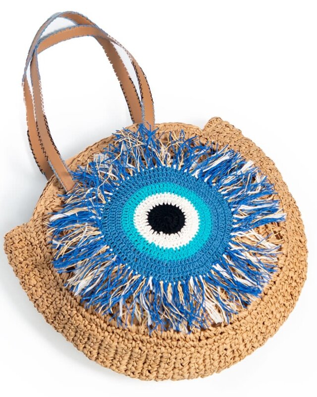 SOUK BALADNA Straw beach bag with handmade crochet evil eye