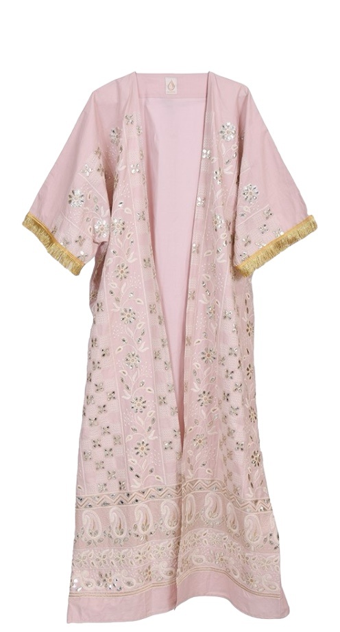 LAM  COLLECTIONS Light pink bisht with white & gold embroidery