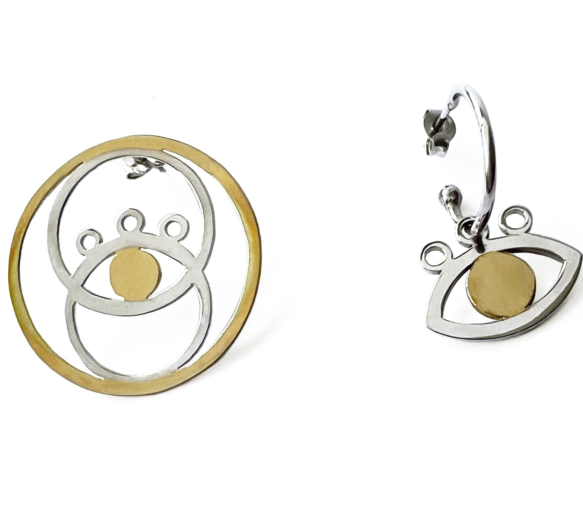 DANA ROUSAN Silver yellow & gold-plated Asymmetrical Eye Earrings