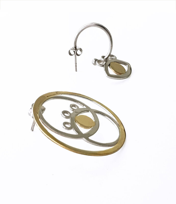 DANA ROUSAN Silver yellow & gold-plated Asymmetrical Eye Earrings