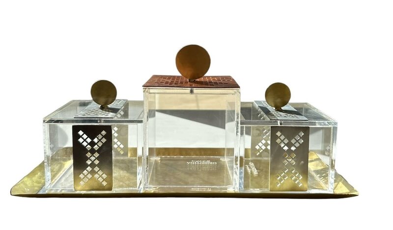 ORIENTINA ⁠Turath gold tray with 3 acrylic boxes