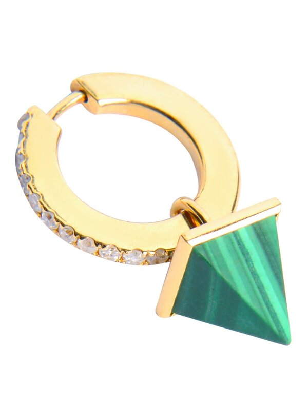 OH EM JAY Single earring hoop and green pyramid charm