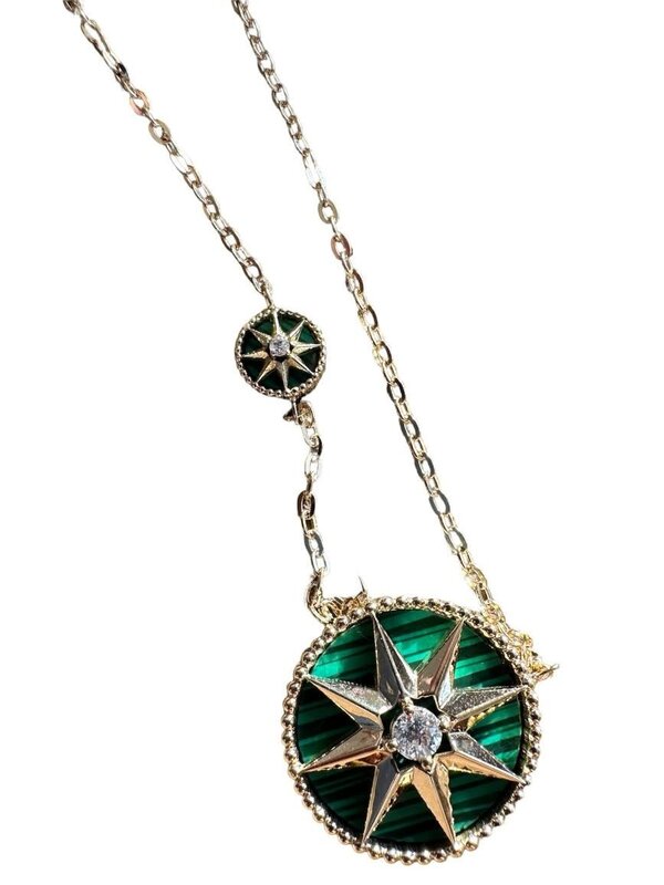 YOLA JAHSHAN Malachite pendant with diamonds and a yellow gold star