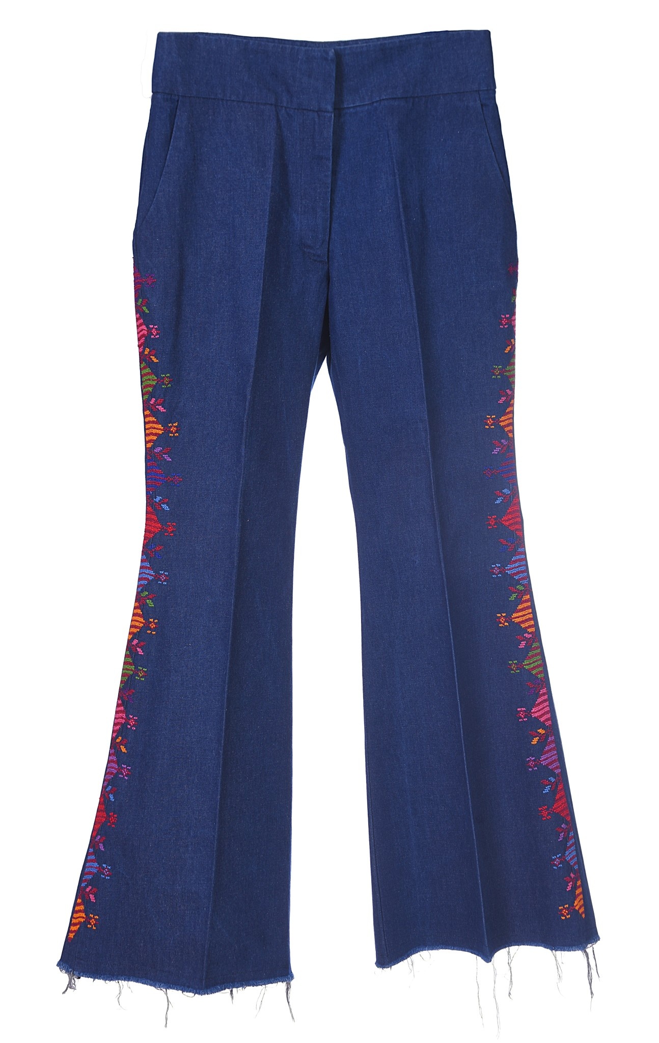 RASHA ODEH DESIGNS High Waisted Jeans with Multi-Color Hand Embroidery