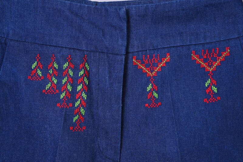 RASHA ODEH DESIGNS High Waisted Jeans with Multi-Color Hand Embroidery